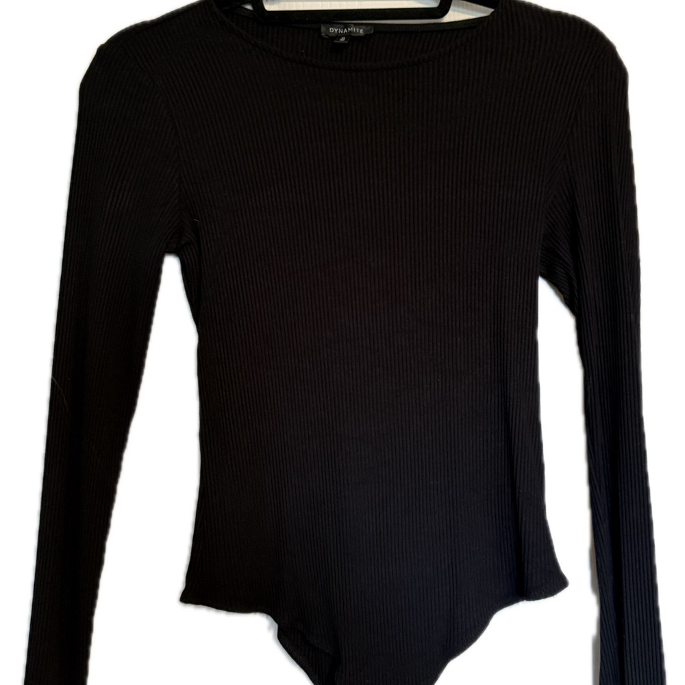 Dynamite Black Long Sleeve Fitted Bodysuit